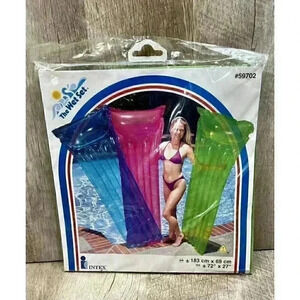Vtg 1999 INTEX The Wet Set Inflatable Pool Air Mat Float 72 x 27" Green Sheer